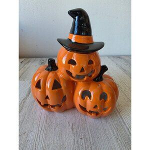 Ceramic pumpkin light up jack-o'-lantern Halloween statue‎ figurine decor